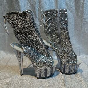 Pleaser Silver Glitter Platform Ankle Boots